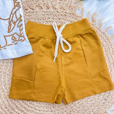 Conj. Regata Wild Friends Elefante e Bermuda em Moletinho - Off White e Caramelo